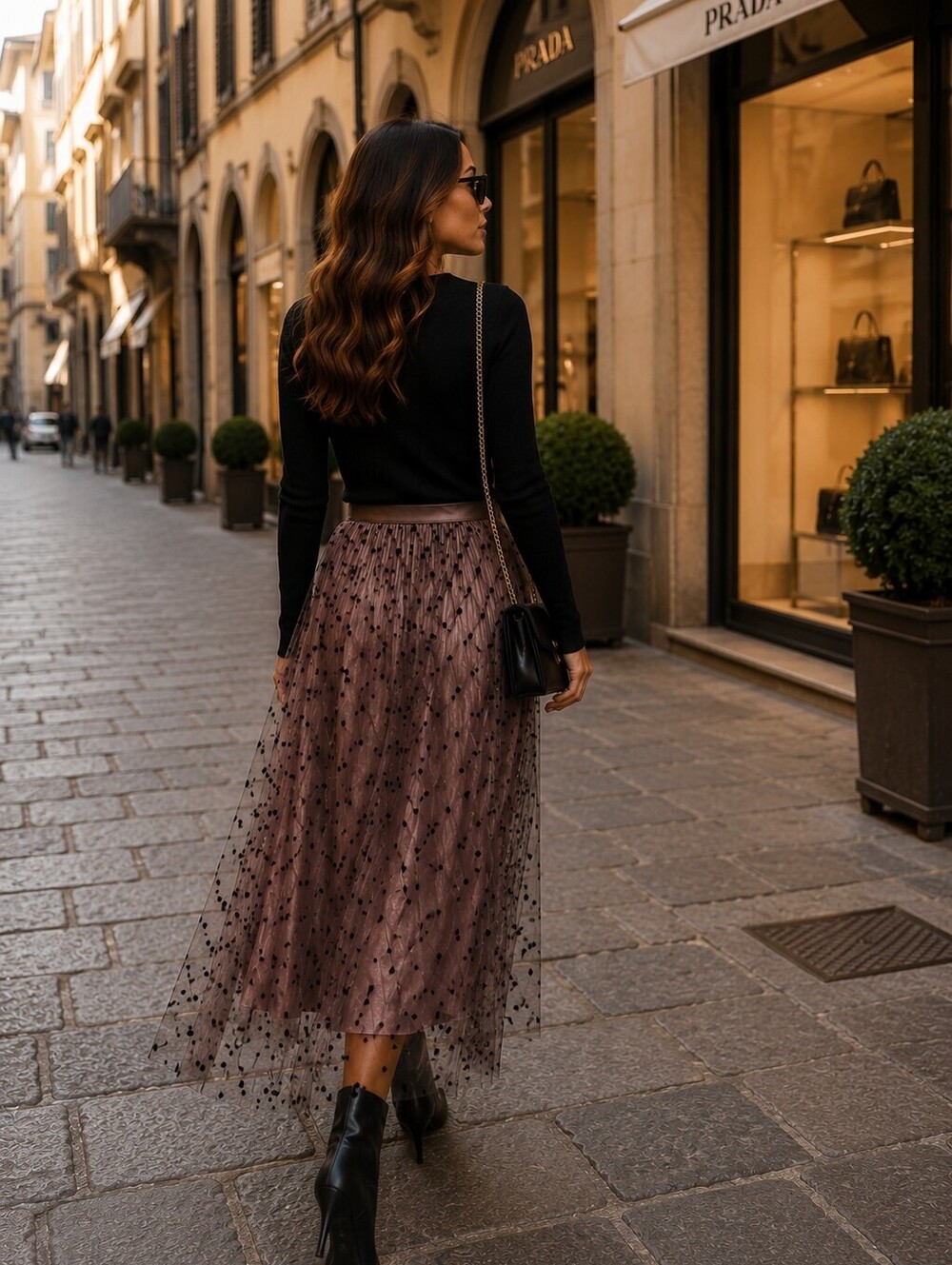 NWT Euro Polka Dot Mesh Reversible Pleated A-Line Midi Skirt Satin Two-Way Wear - Picture 3 of 10